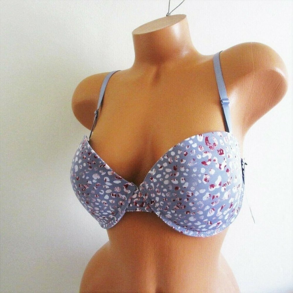 Kensie Strapless Push Up Bra 38C Padded Multi way Convertible Gray Pink Leopard - Picture 2 of 5